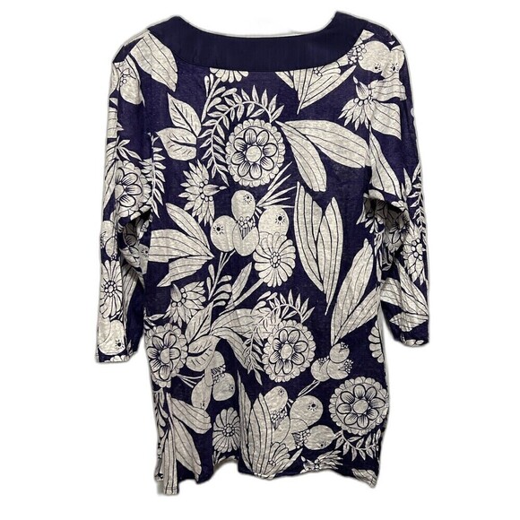 Coldwater Creek Linen Top Women’s Large Indigo Blue White Bali Floral Top Shirt - Picture 2 of 16